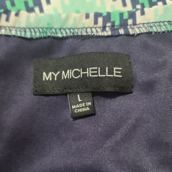 My Michelle Women's Blue Green Chevron Spaghetti Strap Mini Dress Size Large - Picture 9 of 11